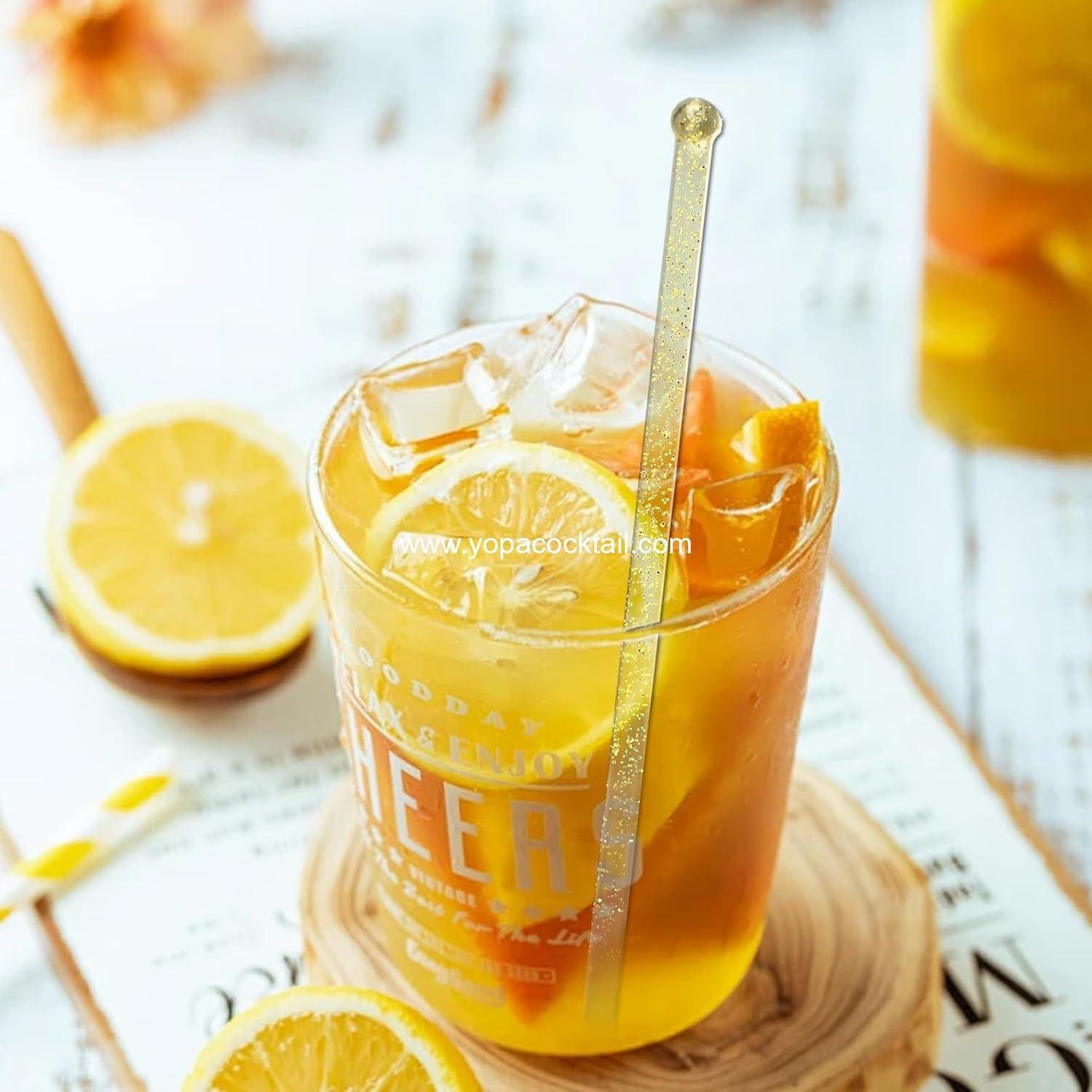 Wholesale 100 Pieces Clear Plastic Swizzle Sticks, 7.24 Inch Round Top Cocktail and Coffee Drink Stirrers, Golden - Supplier