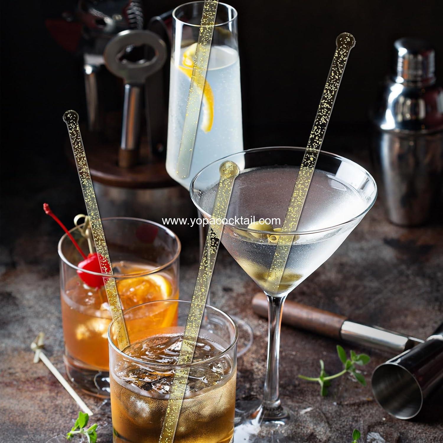 Wholesale 100 Pieces Clear Plastic Swizzle Sticks, 7.24 Inch Round Top Cocktail and Coffee Drink Stirrers, Golden - Supplier