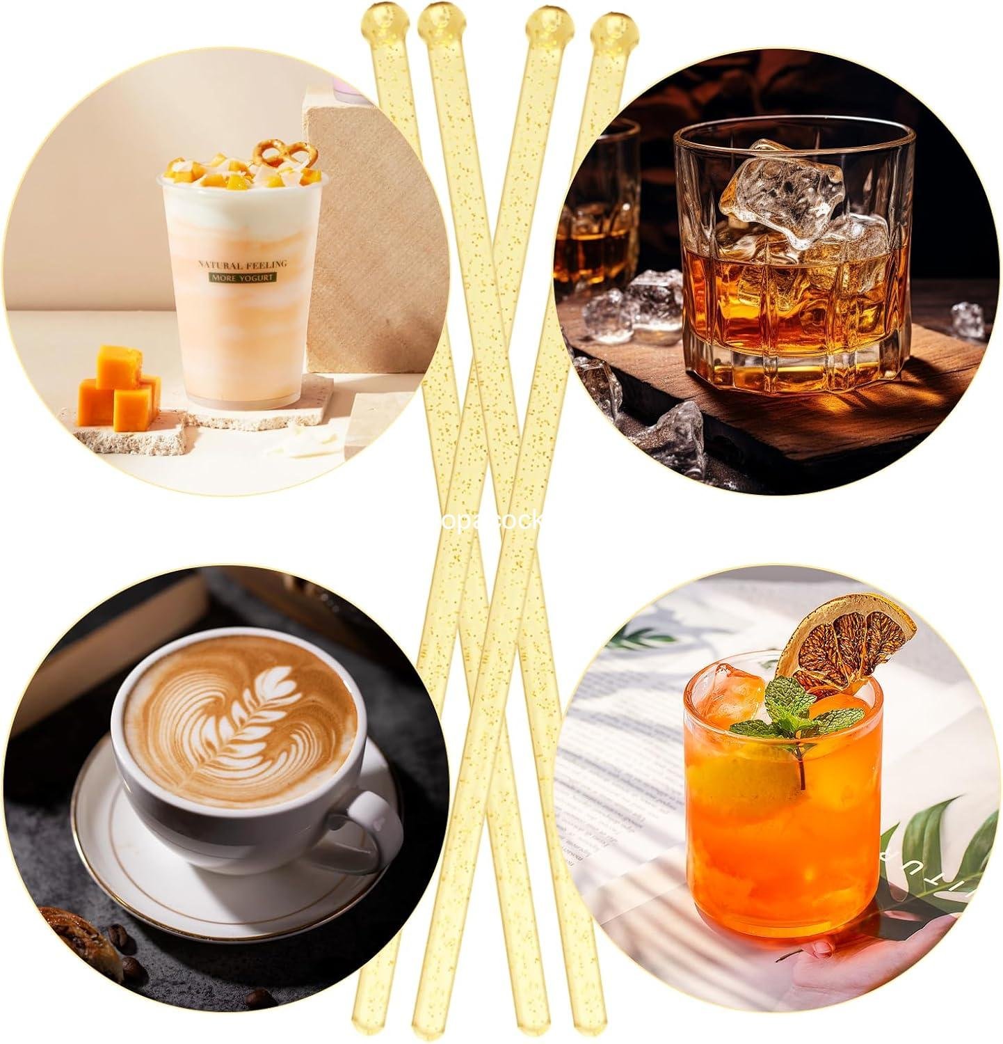 Wholesale 100 Pieces Clear Plastic Swizzle Sticks, 7.24 Inch Round Top Cocktail and Coffee Drink Stirrers, Golden - Supplier