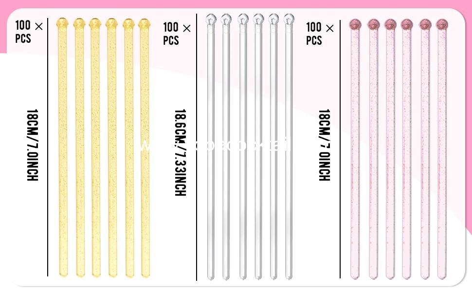 Wholesale 100 Pieces Clear Plastic Swizzle Sticks, 7.24 Inch Round Top Cocktail and Coffee Drink Stirrers, Golden - Supplier