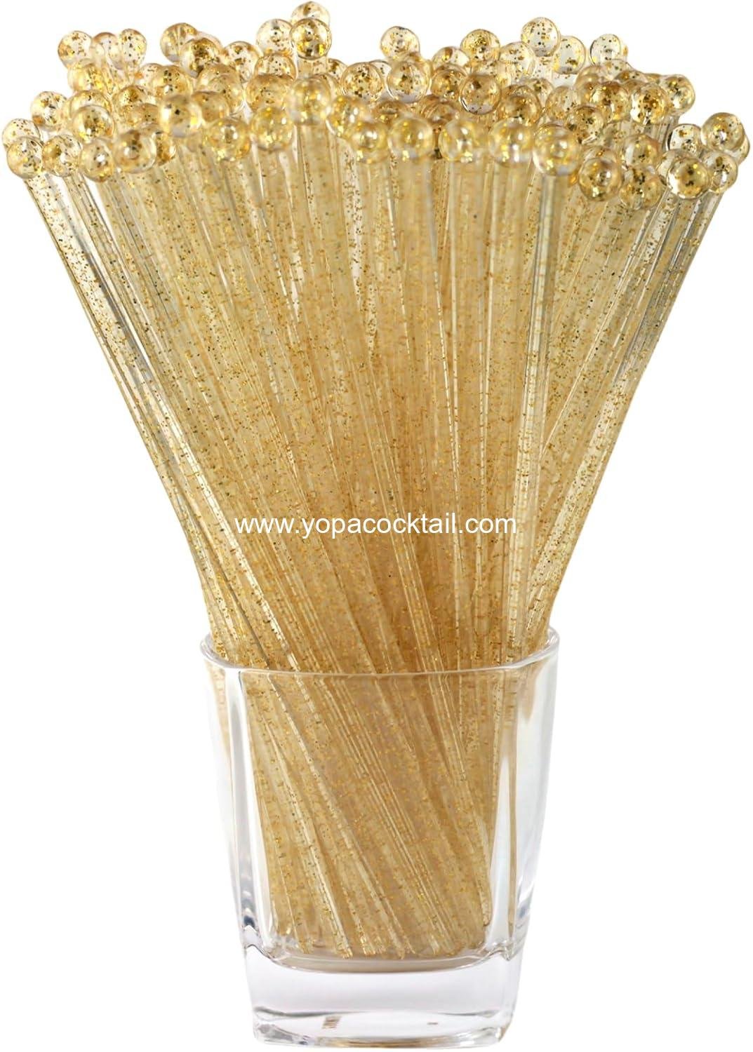 Wholesale 100 Pieces Clear Plastic Swizzle Sticks, 7.24 Inch Round Top Cocktail and Coffee Drink Stirrers, Golden - Supplier