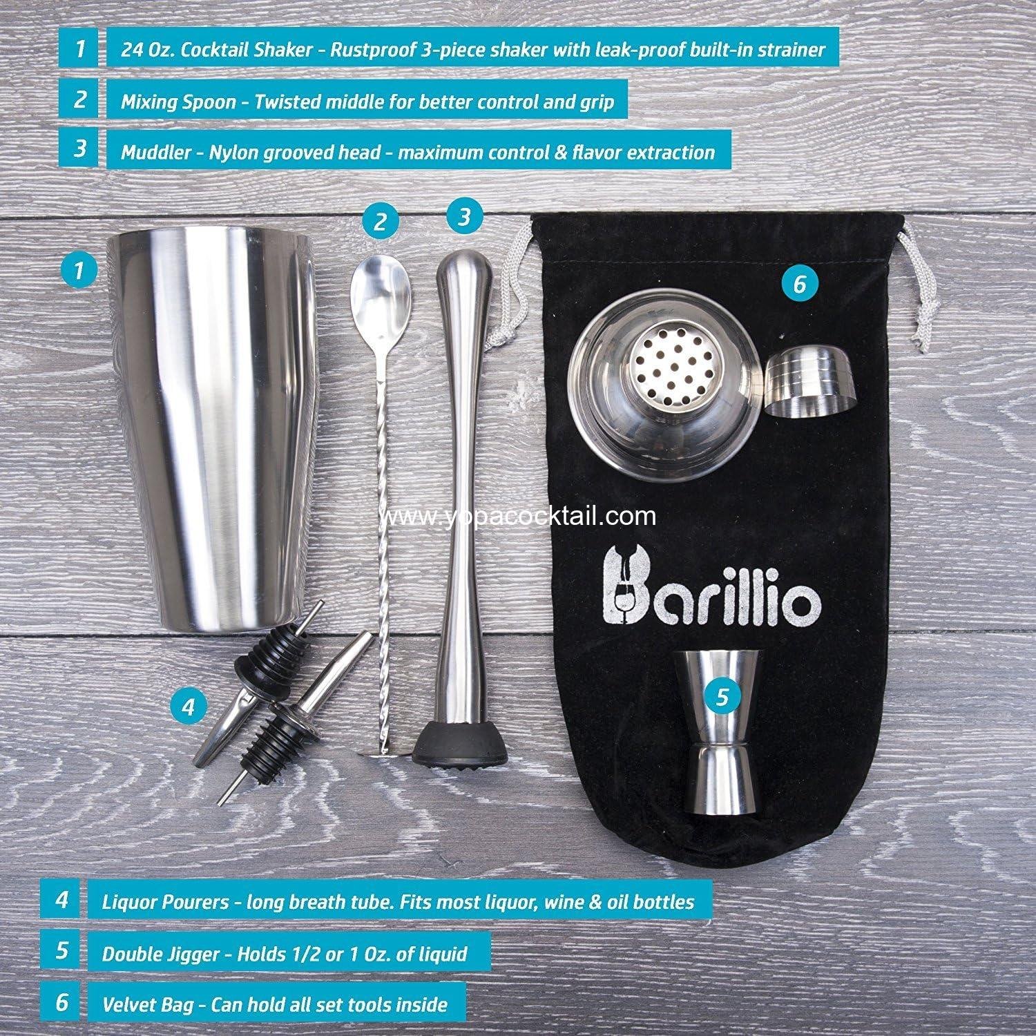 OEM 8-Piece Stainless Steel Travel Cocktail Shaker Set with Bag - Bartender Tools Kit with Martini Shaker, Drink Mixer Spoon, Mojito Muddler, Pourers, and Jigger - Ideal for Cocktails - Supplier