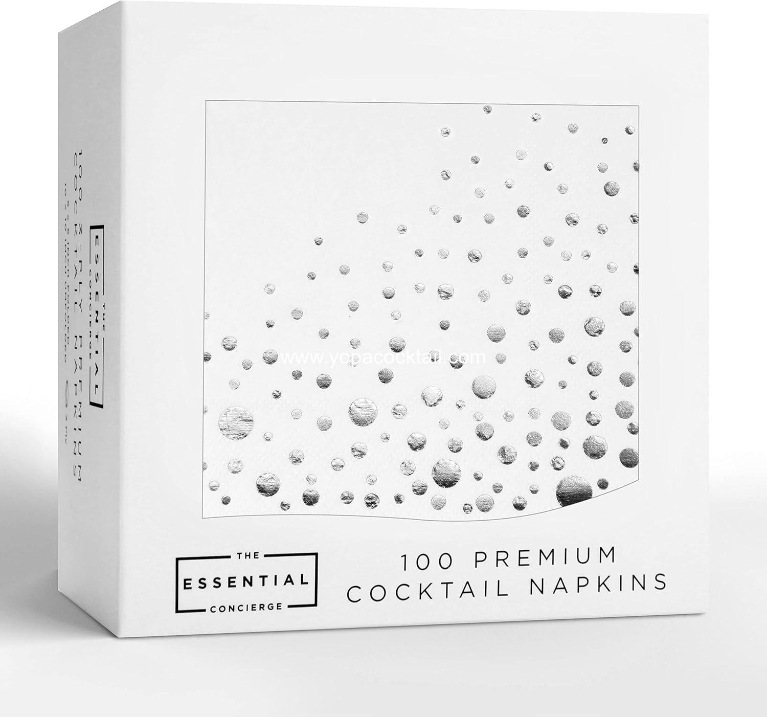 Stylish Silver & White Cocktail Napkins - 100 Disposable 5x5 Inch Wedding Napkins