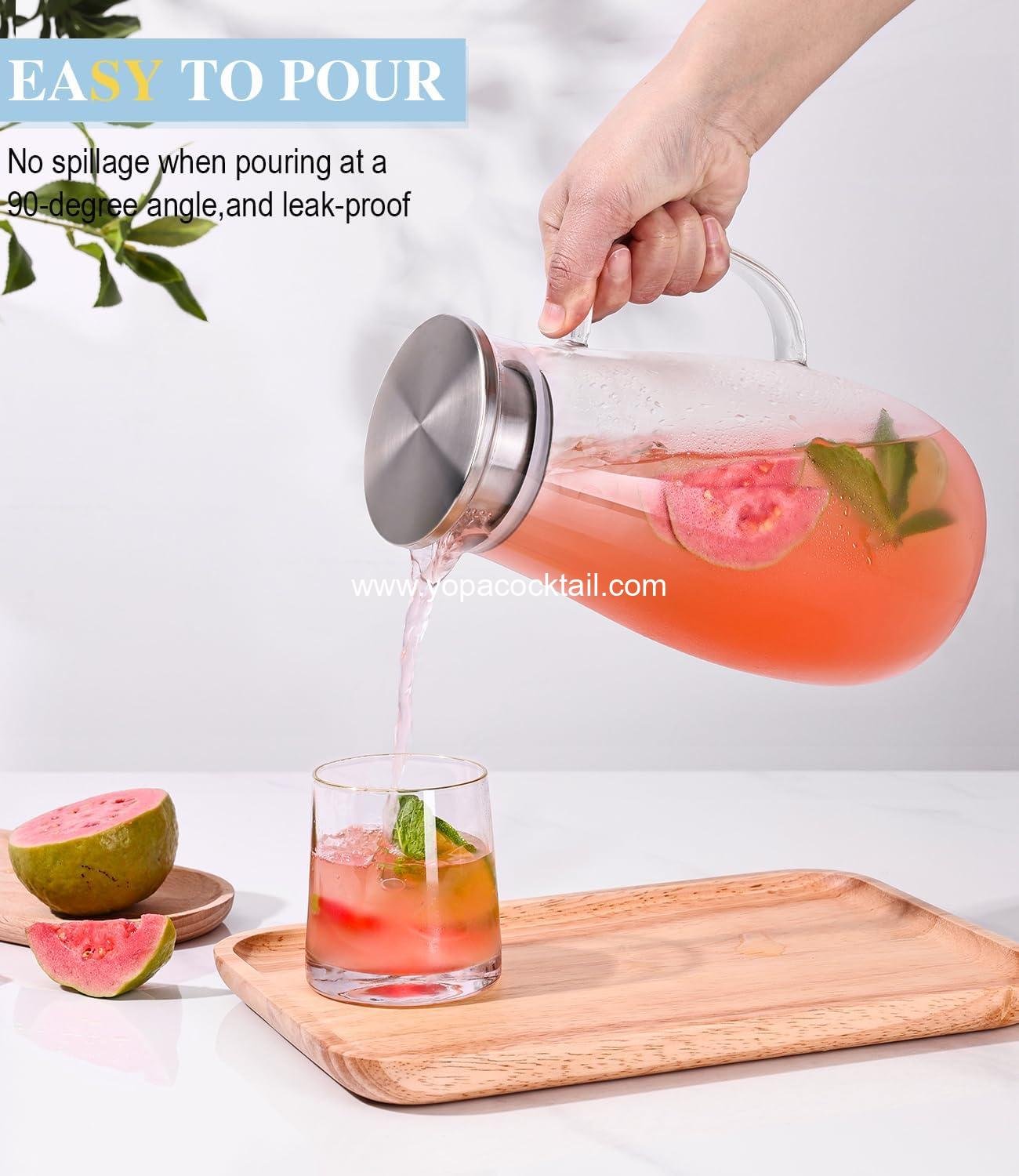 Wholesale Borosilicate Glass Pitcher with Lid, 64oz Water Jug with Handle for Iced Tea, Juice, Milk, Coffee, Hot or Cold Beverages, 2 Quart - Supplier