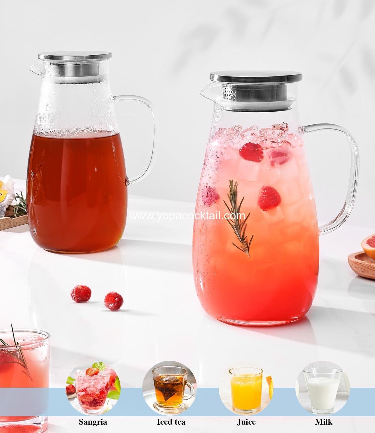 Wholesale Borosilicate Glass Pitcher with Lid, 64oz Water Jug with Handle for Iced Tea, Juice, Milk, Coffee, Hot or Cold Beverages, 2 Quart - Supplier