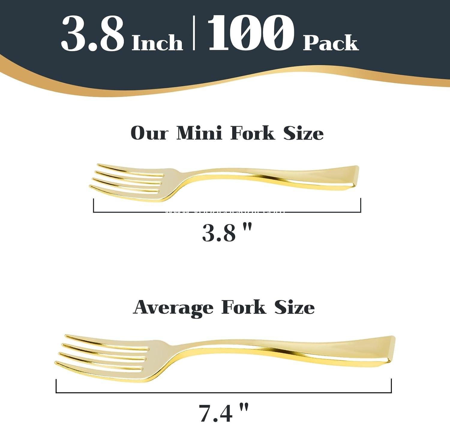 Wholesale 3.8 Inch Gold Mini Plastic Forks - 100 Pack Disposable Appetizer Forks for Small Desserts, Strawberries, Charcuterie, Samples, Cocktails Supplier Wholesale 3.8 Inch Gold Mini Plastic Forks - 100 Pack Disposable Appetizer Forks for Small Desserts, Strawberries, Charcuterie, Samples, Cocktails Supplier