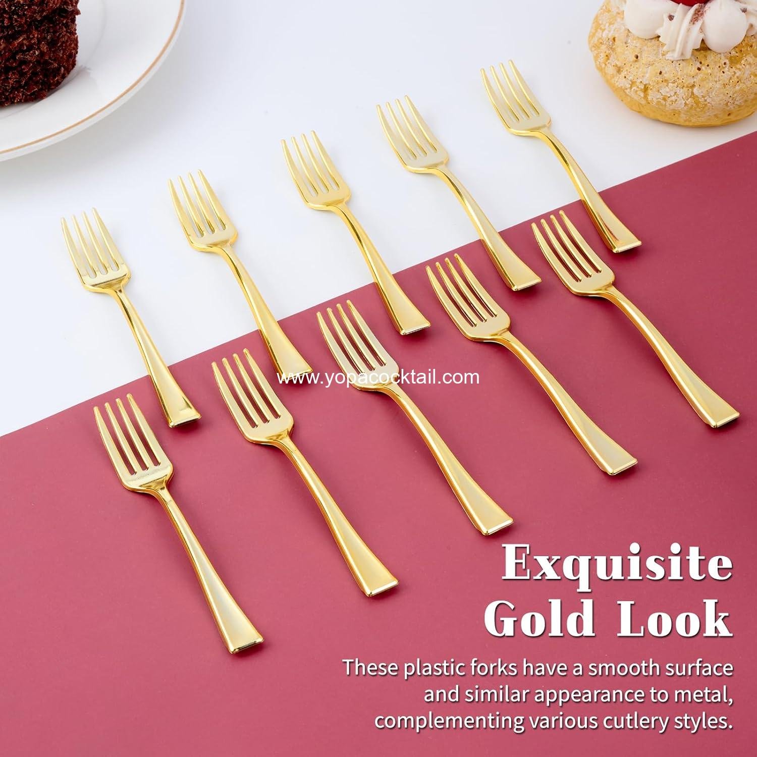 Wholesale 3.8 Inch Gold Mini Plastic Forks - 100 Pack Disposable Appetizer Forks for Small Desserts, Strawberries, Charcuterie, Samples, Cocktails Supplier Wholesale 3.8 Inch Gold Mini Plastic Forks - 100 Pack Disposable Appetizer Forks for Small Desserts, Strawberries, Charcuterie, Samples, Cocktails Supplier
