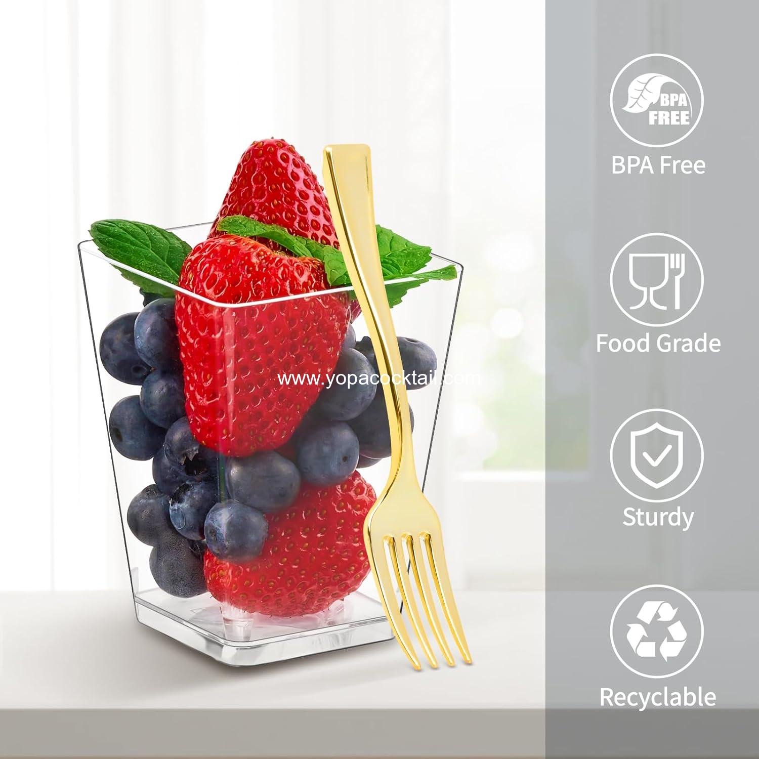 Wholesale 3.8 Inch Gold Mini Plastic Forks - 100 Pack Disposable Appetizer Forks for Small Desserts, Strawberries, Charcuterie, Samples, Cocktails Supplier Wholesale 3.8 Inch Gold Mini Plastic Forks - 100 Pack Disposable Appetizer Forks for Small Desserts, Strawberries, Charcuterie, Samples, Cocktails Supplier