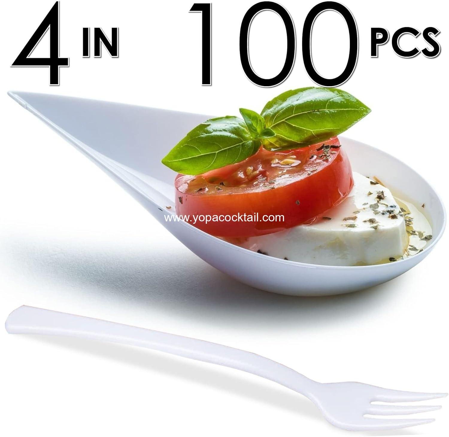 Wholesale 100 Count 4-in Tear Drop Mini Appetizer Plates with Forks and Reusable White Plastic Spoons - Ideal for Desserts and Appetizers - Small Catering Cup - ODM Supplier Wholesale 100 Count 4-in Tear Drop Mini Appetizer Plates with Forks and Reusable White Plastic Spoons - Ideal for Desserts and Appetizers - Small Catering Cup - ODM Supplier