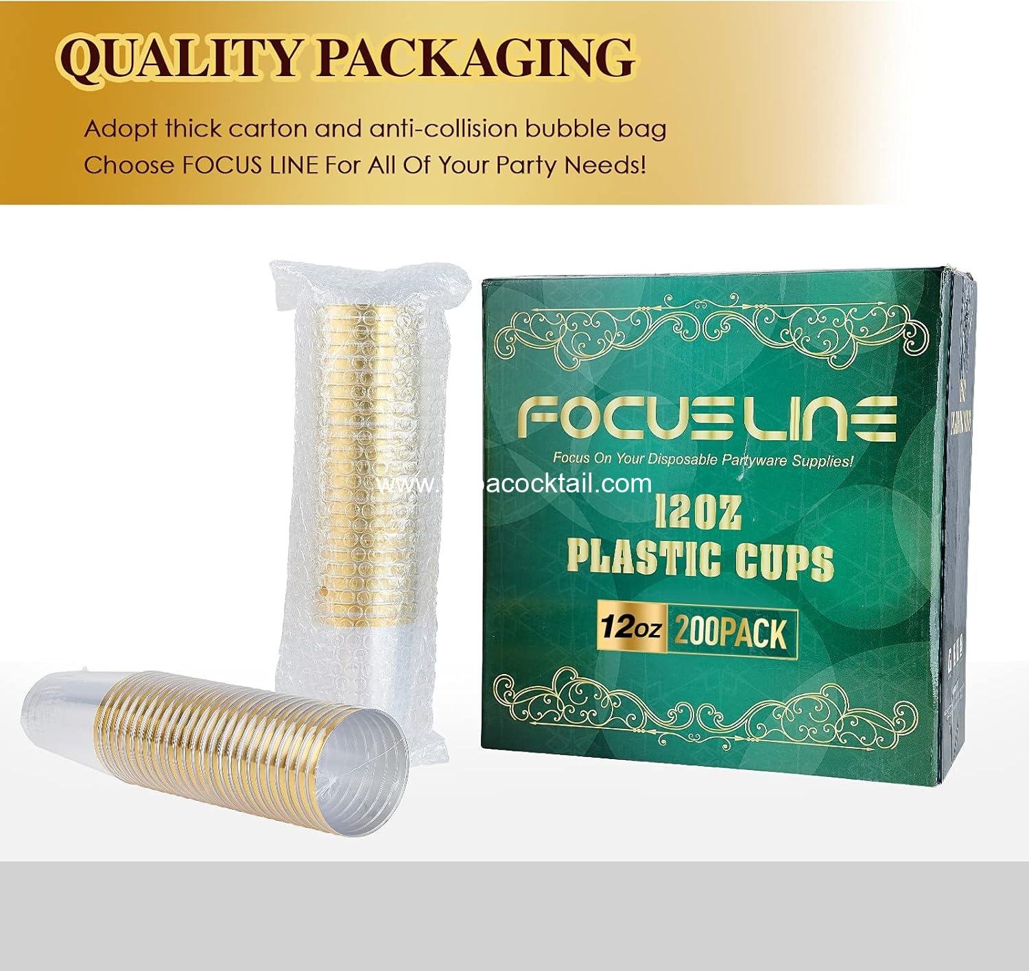 Wholesale 200 Pack 12 oz Gold Rimmed Plastic Cups, Clear Heavy-Duty Disposable Tumblers for Weddings and Elegant Parties, OEM Supplier Wholesale 200 Pack 12 oz Gold Rimmed Plastic Cups, Clear Heavy-Duty Disposable Tumblers for Weddings and Elegant Parties, OEM Supplier