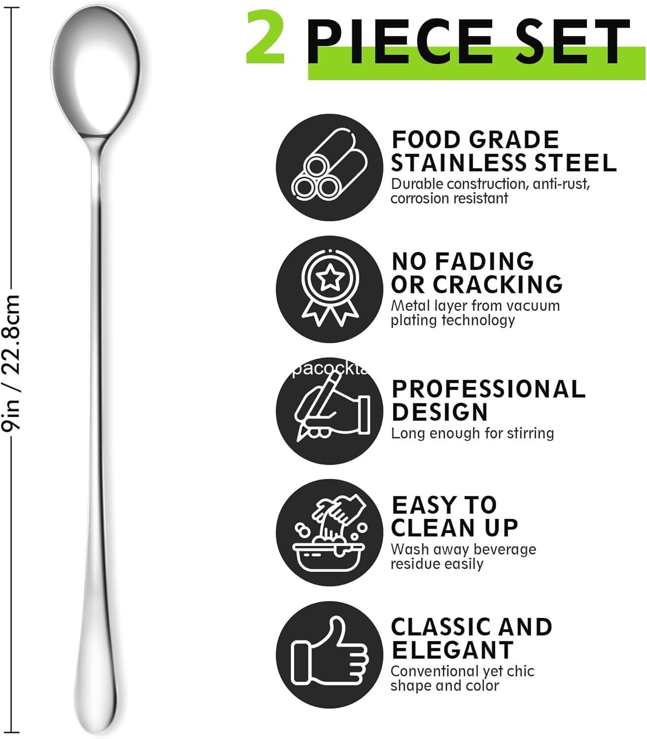 Wholesale 9-Inch Long Coffee Spoons for Coffee Bar, Ice Cream Spoons, Tea Spoons, Stainless Steel Cocktail Stirring Utensils, Iced Tea Accessories (2-Pack) Supplier Wholesale 9-Inch Long Coffee Spoons for Coffee Bar, Ice Cream Spoons, Tea Spoons, Stainless Steel Cocktail Stirring Utensils, Iced Tea Accessories (2-Pack) Supplier