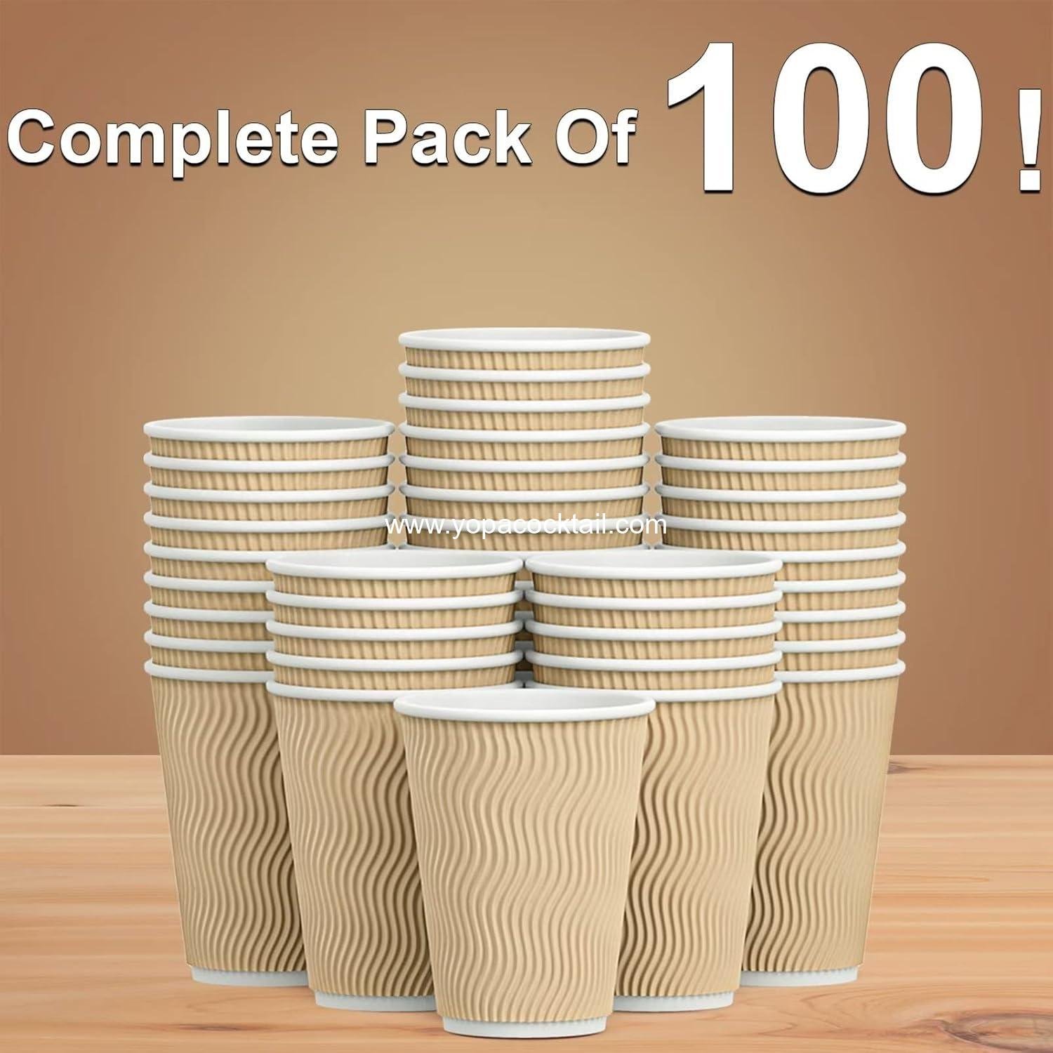 Wholesale 12 oz Disposable Insulated Ripple Wall Paper Cups, 100 pcs Hot Coffee Cups (Brown) - Supplier