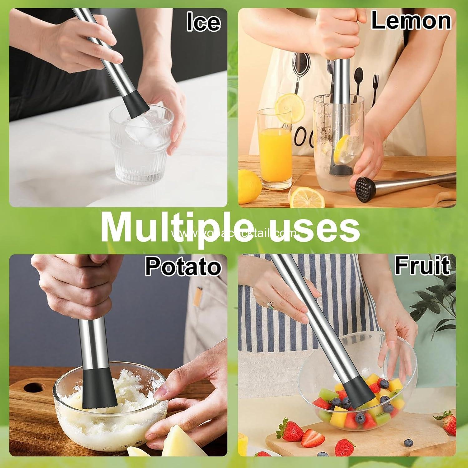 Wholesale 4Pcs 10'' Muddler and Spoon Set for Cocktails, 304 Stainless Steel Fruit Smasher, Home Bar Bartender Accessories, Mixing Tools for Mojitos and Lemonade Stand Supplier
