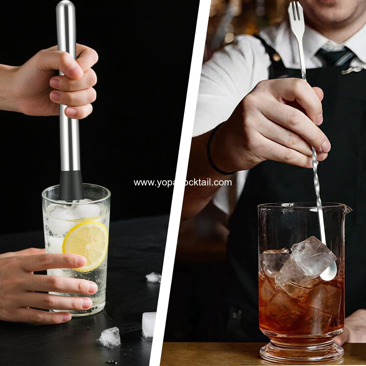 Wholesale 4Pcs 10'' Muddler and Spoon Set for Cocktails, 304 Stainless Steel Fruit Smasher, Home Bar Bartender Accessories, Mixing Tools for Mojitos and Lemonade Stand Supplier