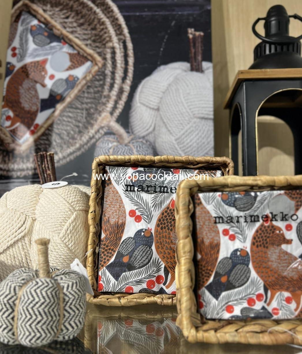 Wholesale IHR Marimekko Cocktail Beverage Paper Napkins, 5x5 Inches, Ketunmarja White Supplier