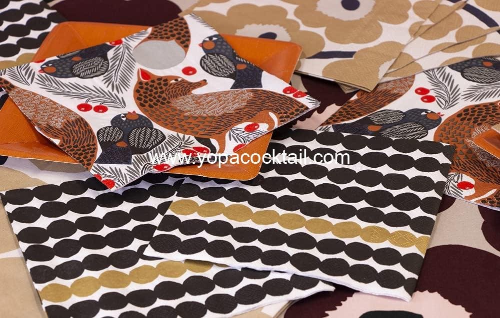 Wholesale IHR Marimekko Cocktail Beverage Paper Napkins, 5x5 Inches, Ketunmarja White Supplier