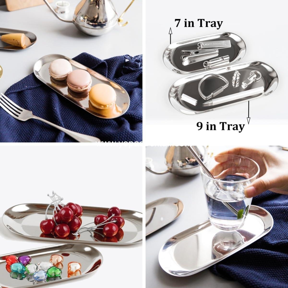 OEM Stainless Steel Decorative Tray Set of 2 - 7 Inch Oval Jewelry Dish and Cosmetics Organizer for Bathroom Clutter and Serving Platter, Small Storage Tray, Silver Supplier OEM Stainless Steel Decorative Tray Set of 2 - 7 Inch Oval Jewelry Dish and Cosmetics Organizer for Bathroom Clutter and Serving Platter, Small Storage Tray, Silver Supplier