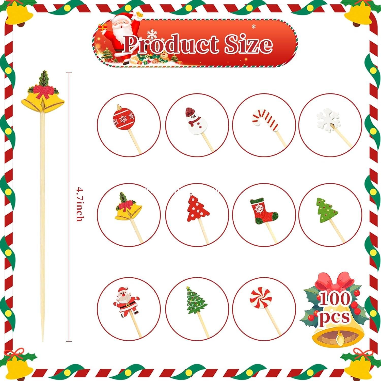 Wholesale Cocktail Picks 100PCS - 4.7 Inch Christmas Cocktail Sticks for Appetizers, Fruit, Desserts, and Sandwiches - Party Decorations Supplier Wholesale Cocktail Picks 100PCS - 4.7 Inch Christmas Cocktail Sticks for Appetizers, Fruit, Desserts, and Sandwiches - Party Decorations Supplier