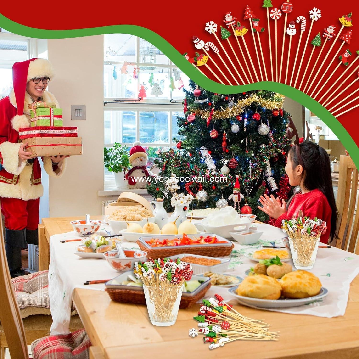 Wholesale Cocktail Picks 100PCS - 4.7 Inch Christmas Cocktail Sticks for Appetizers, Fruit, Desserts, and Sandwiches - Party Decorations Supplier Wholesale Cocktail Picks 100PCS - 4.7 Inch Christmas Cocktail Sticks for Appetizers, Fruit, Desserts, and Sandwiches - Party Decorations Supplier