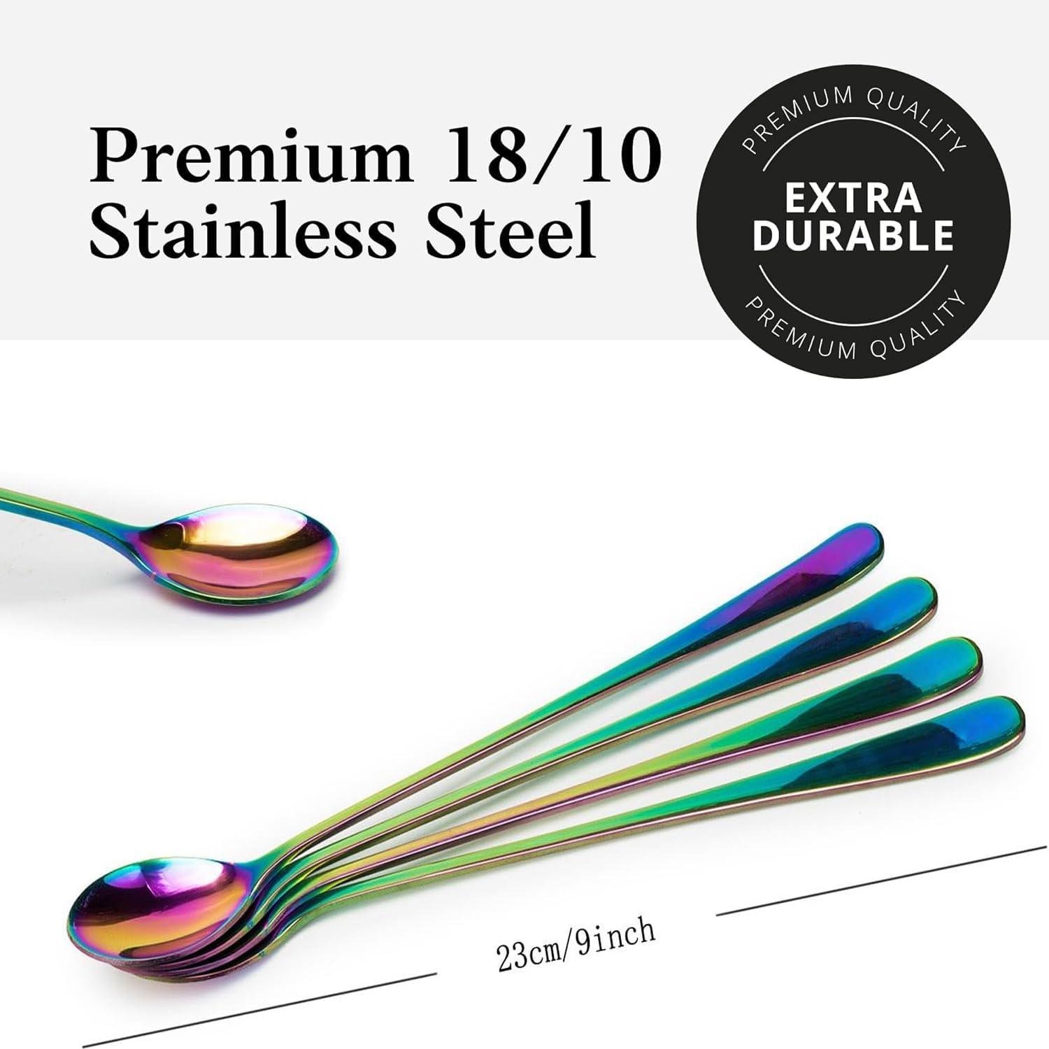 Wholesale Long-Handled Ice Tea Spoon Set of 4 (9 IN) - Cocktail Stir Spoons, Stainless Steel Coffee Spoons, Ice Cream Scoop - Supplier