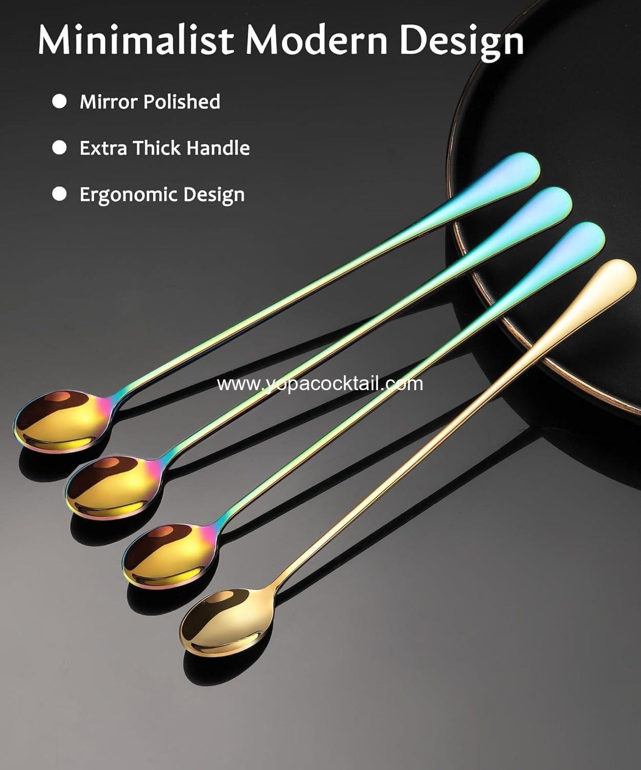 Wholesale Long-Handled Ice Tea Spoon Set of 4 (9 IN) - Cocktail Stir Spoons, Stainless Steel Coffee Spoons, Ice Cream Scoop - Supplier