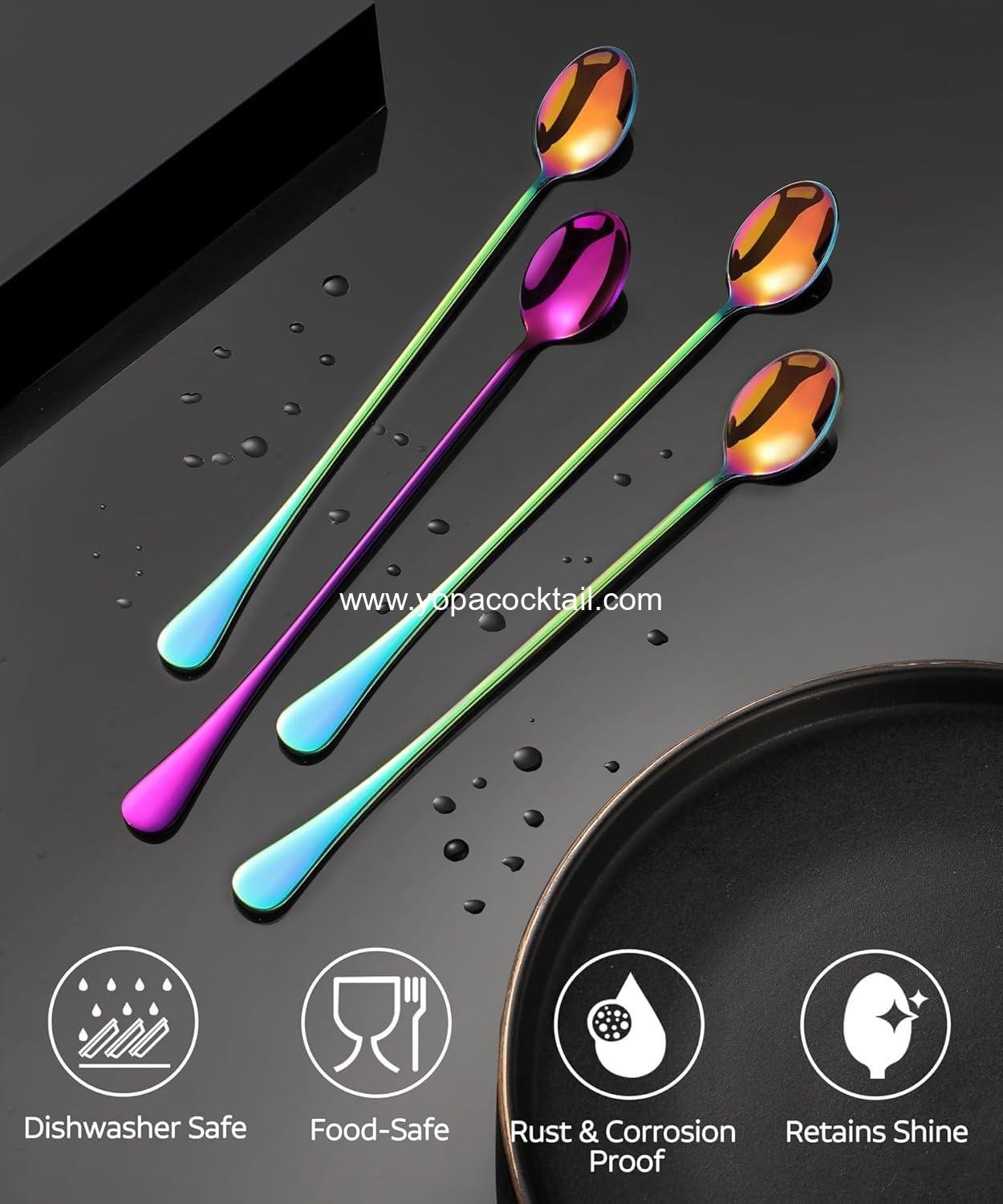 Wholesale Long-Handled Ice Tea Spoon Set of 4 (9 IN) - Cocktail Stir Spoons, Stainless Steel Coffee Spoons, Ice Cream Scoop - Supplier