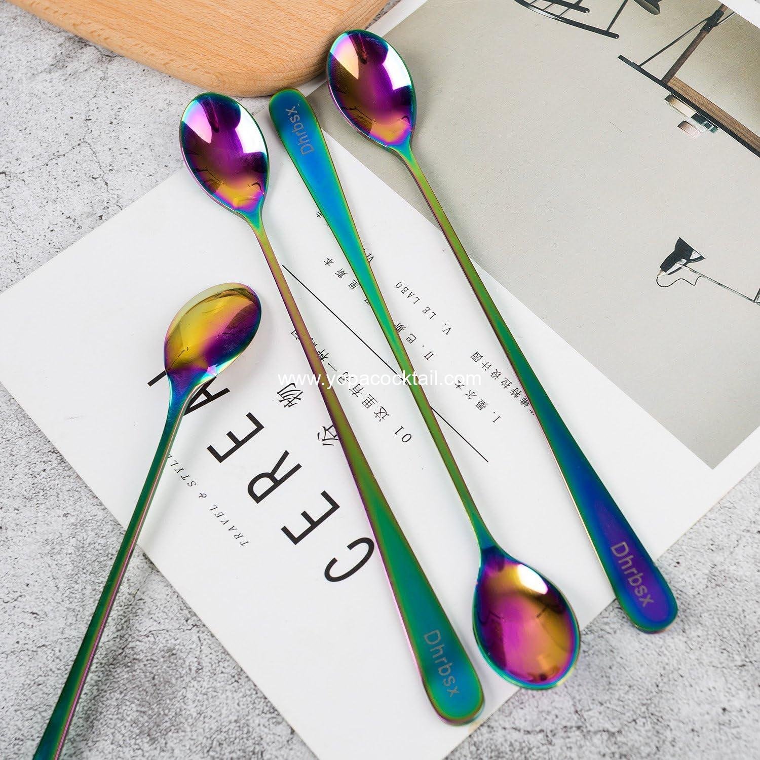 Wholesale Long-Handled Ice Tea Spoon Set of 4 (9 IN) - Cocktail Stir Spoons, Stainless Steel Coffee Spoons, Ice Cream Scoop - Supplier