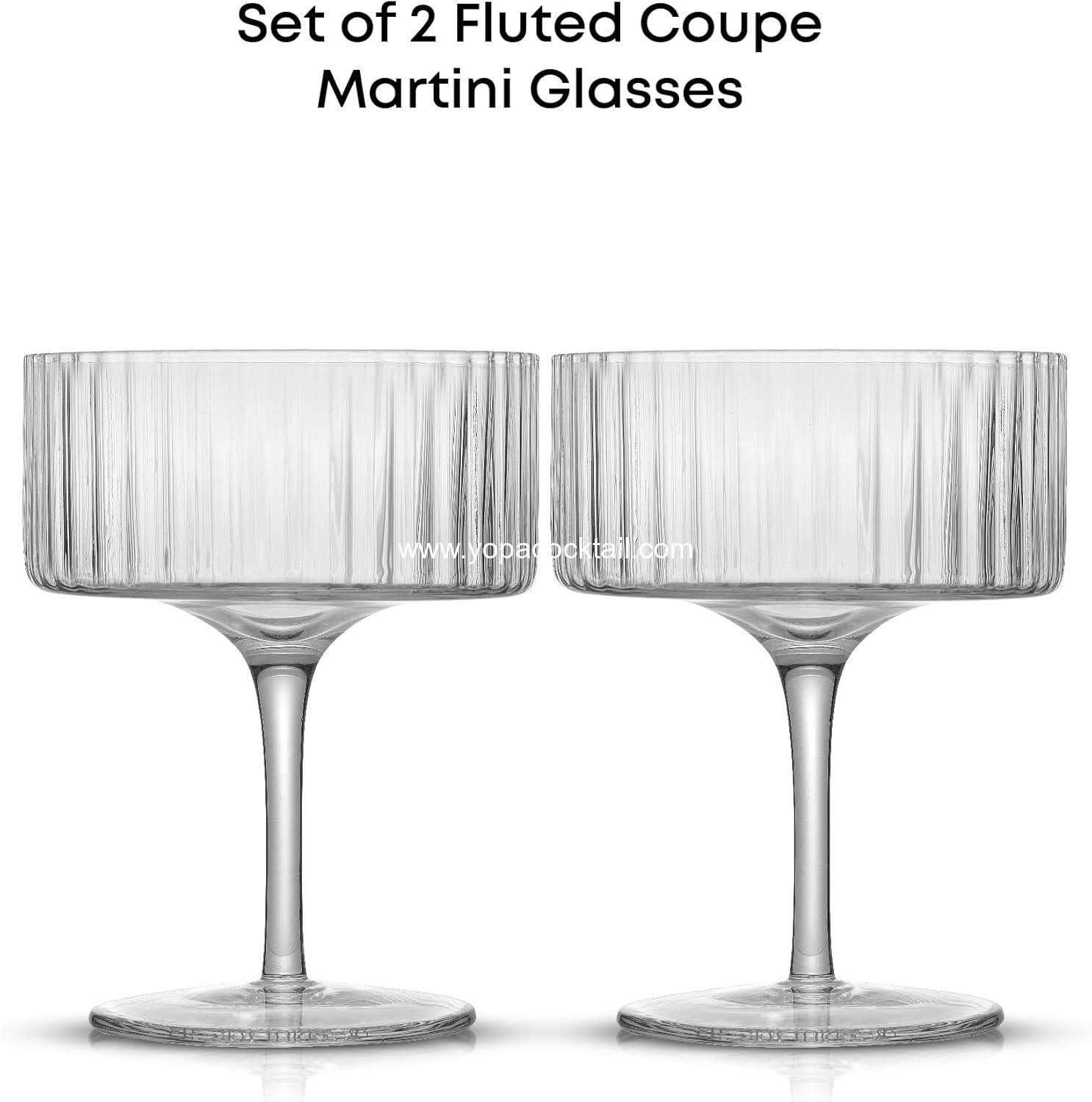 Wholesale Unique 10oz Fluted Coupe Glass Set of 2, Vintage Style Champagne Glasses for Cocktails and Martinis, Supplier