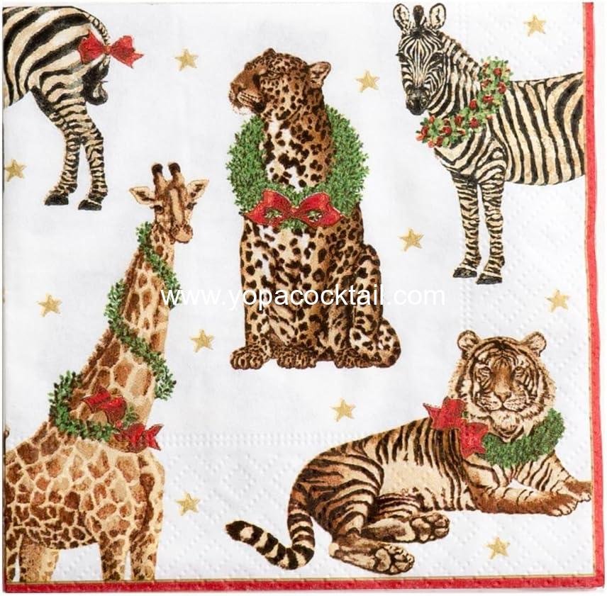 Caspari Wild Christmas Paper Cocktail Napkins in Ivory, Pack of 20