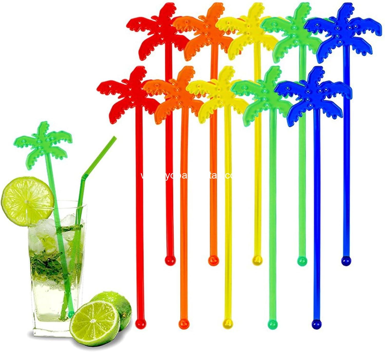 50 Pcs Fun Plastic Cocktail Swizzle Sticks Tropical Palm Tree Shaped Cocktail Ice Drink Stirrers for Cocktail Juices Chocolate Milk