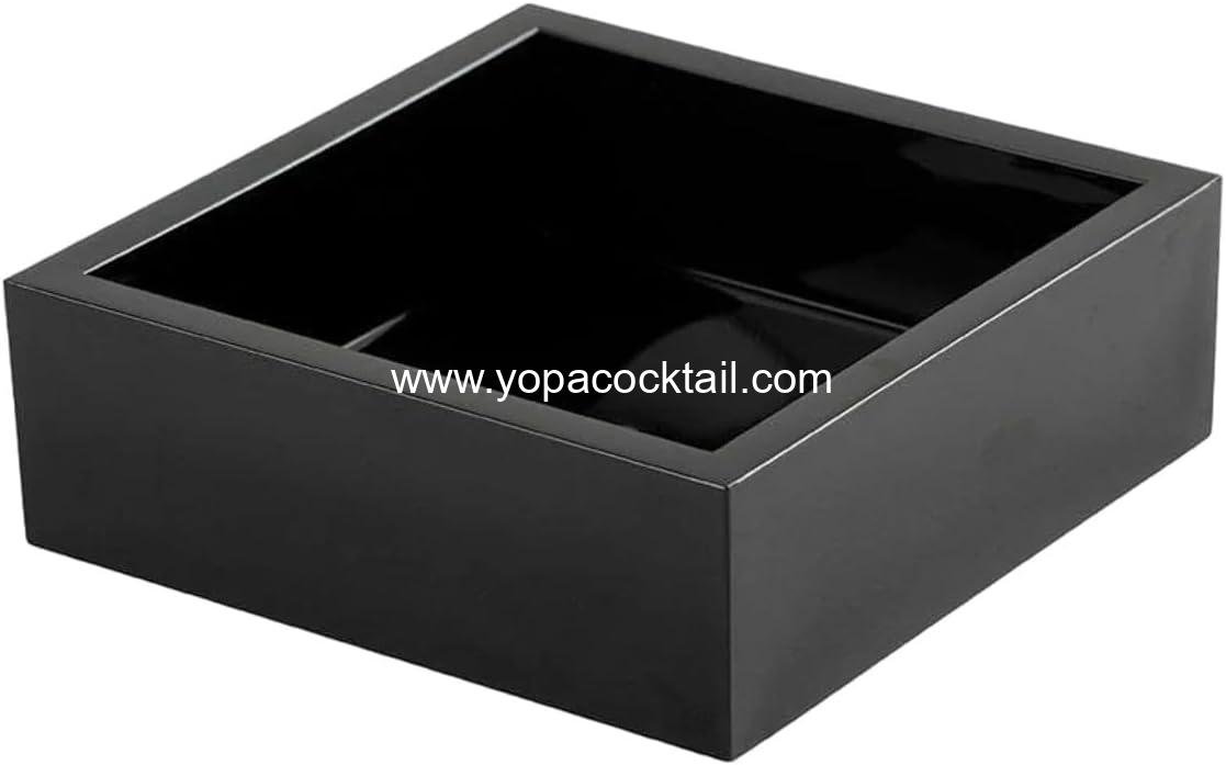 Cocktail Napkin Holder 6" x 6" x 2" for Folded Napkin Size 5" x 5" - Bar Beverage Napkin Holder - Small Dessert & Appetizer Napkin Tray - Square Organizer Box - Black Bamboo