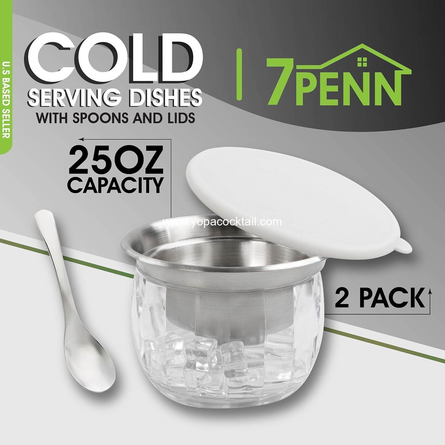 Wholesale 25 oz Shrimp Cocktail Serving Dish 2 Pack - Stainless Steel Chilled Condiment Server with Lid and Spoons - Acrylic Cold Food Buffet Server with Ice Chamber for Hosting and Entertaining Supplier