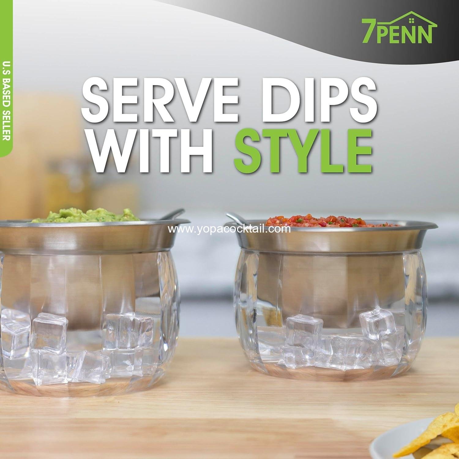 Wholesale 25 oz Shrimp Cocktail Serving Dish 2 Pack - Stainless Steel Chilled Condiment Server with Lid and Spoons - Acrylic Cold Food Buffet Server with Ice Chamber for Hosting and Entertaining Supplier