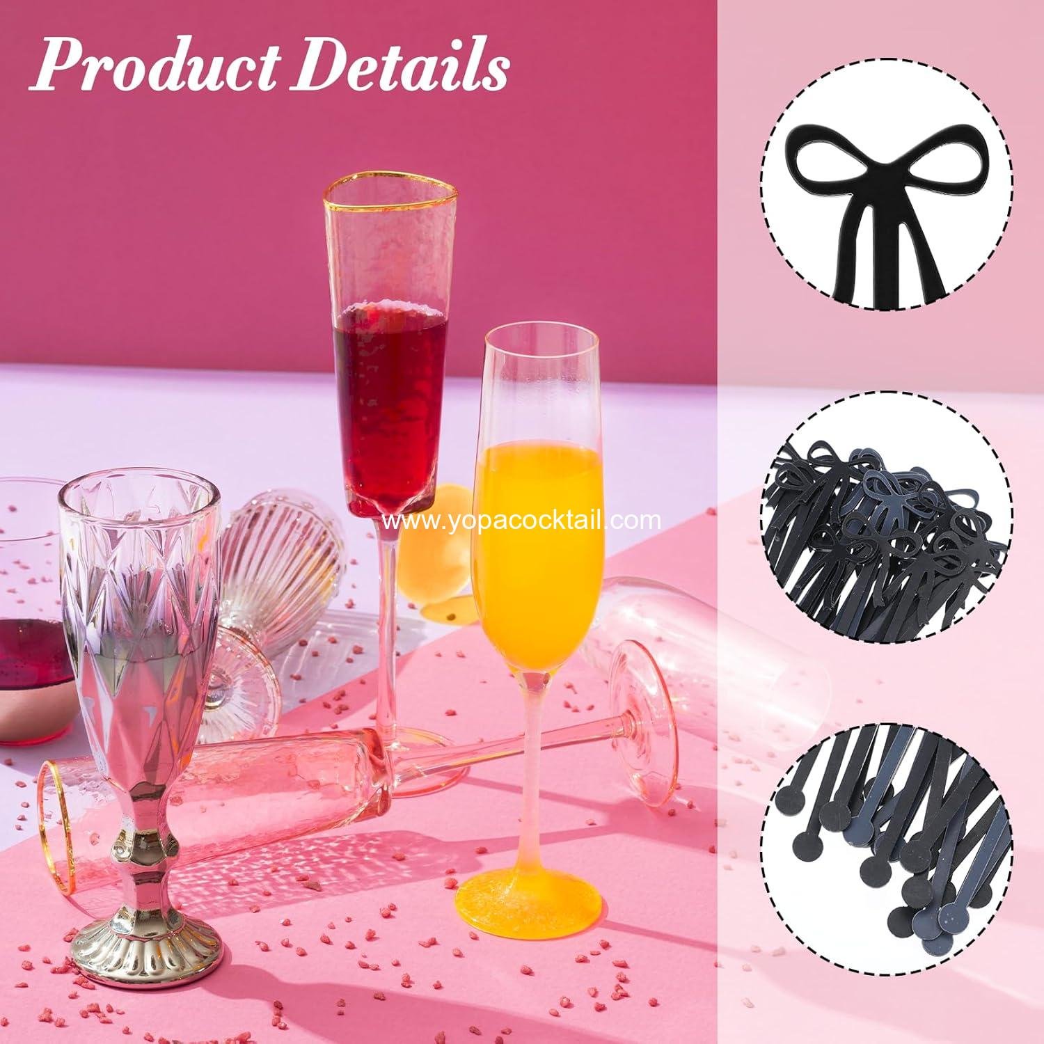 Wholesale 30 Pack Acrylic Bow Drink Stirrers, Swizzle Sticks for Cocktails and Coffee, Reusable for Bachelorette, Wedding, and Bridal Shower Party Decorations (Black) Supplier