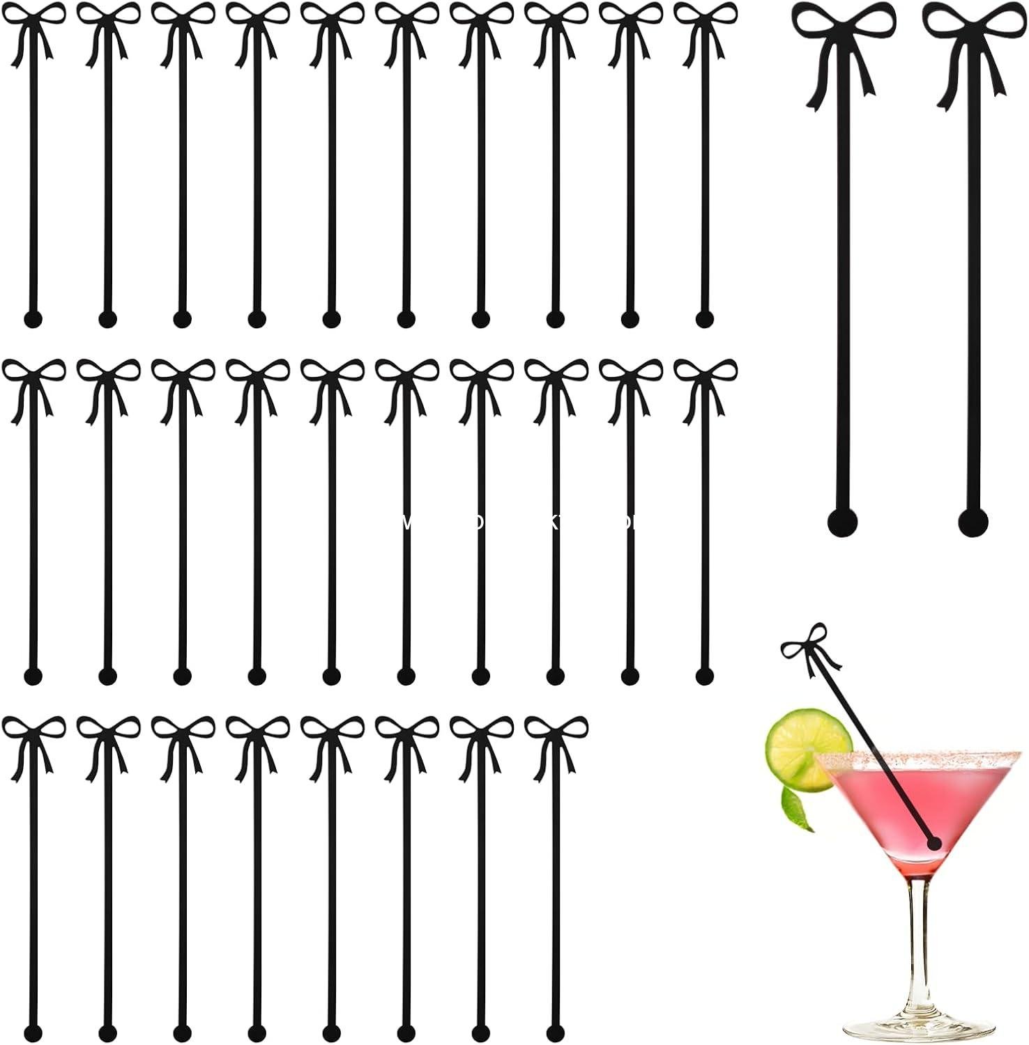 Wholesale 30 Pack Acrylic Bow Drink Stirrers, Swizzle Sticks for Cocktails and Coffee, Reusable for Bachelorette, Wedding, and Bridal Shower Party Decorations (Black) Supplier