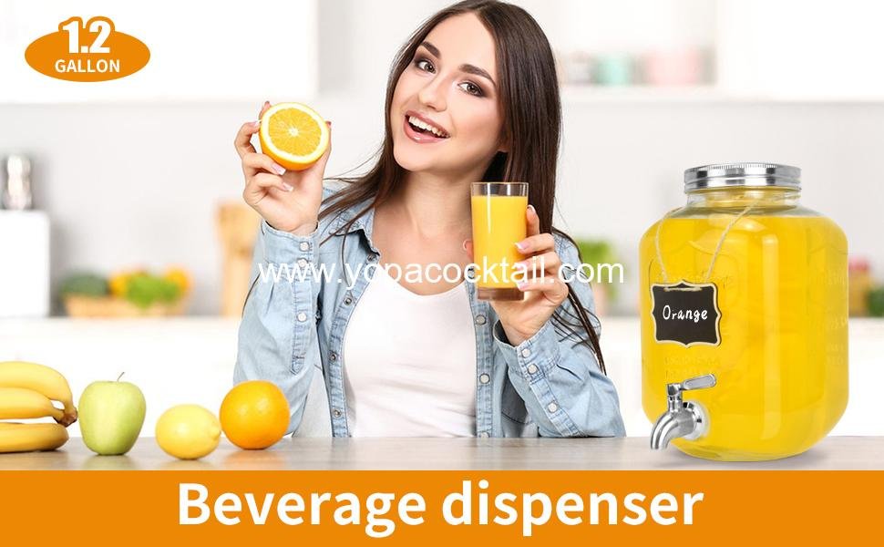 Wholesale Glass Beverage Dispenser with Stainless Steel Spigot, 1.2 Gallon Mason Jar Drink Dispenser for Sun Tea, Lemonade, and Juice at Weddings & Events, Leak-Proof with Infuser Included - Supplier