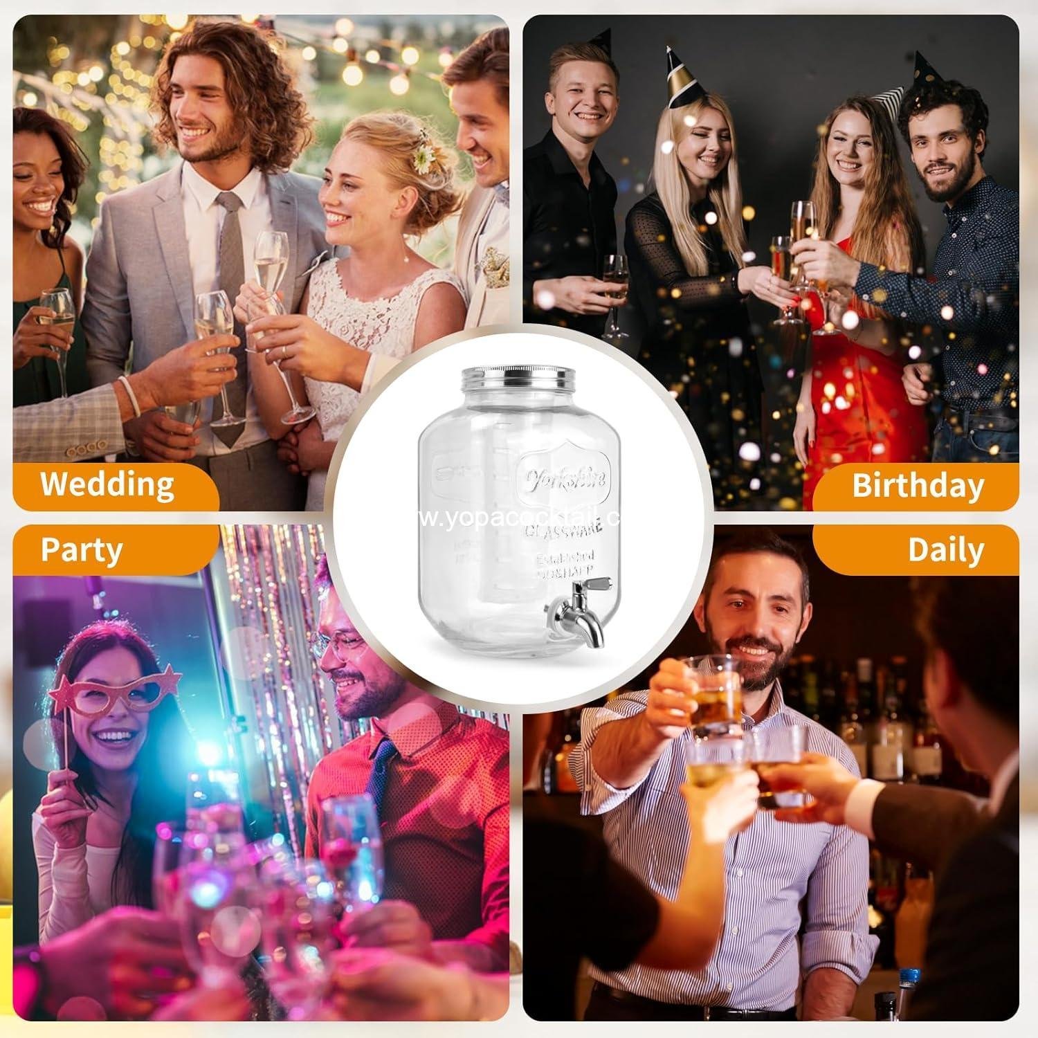 Wholesale Glass Beverage Dispenser with Stainless Steel Spigot, 1.2 Gallon Mason Jar Drink Dispenser for Sun Tea, Lemonade, and Juice at Weddings & Events, Leak-Proof with Infuser Included - Supplier