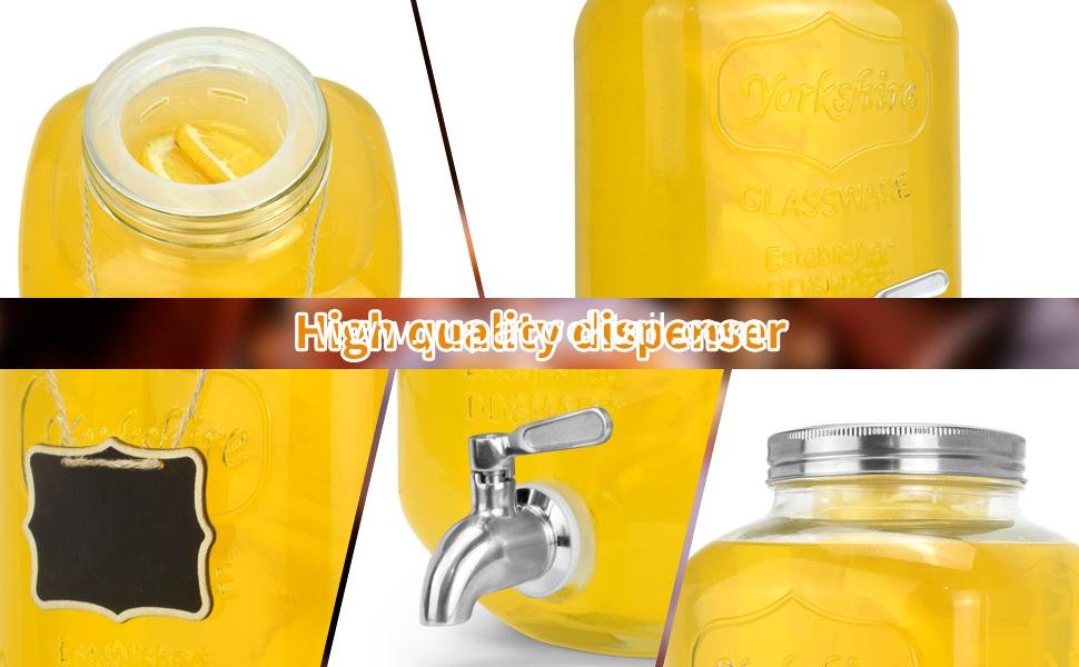 Wholesale Glass Beverage Dispenser with Stainless Steel Spigot, 1.2 Gallon Mason Jar Drink Dispenser for Sun Tea, Lemonade, and Juice at Weddings & Events, Leak-Proof with Infuser Included - Supplier