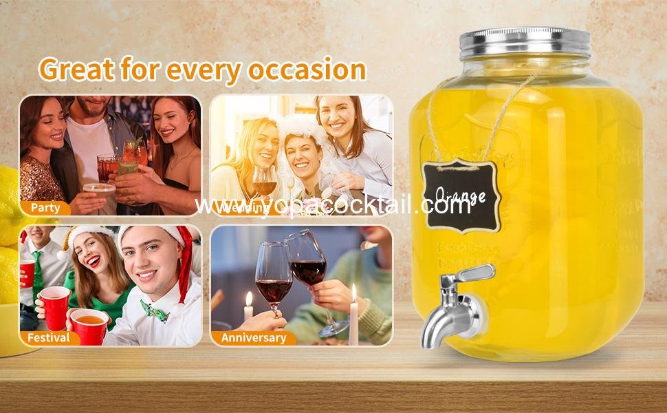 Wholesale Glass Beverage Dispenser with Stainless Steel Spigot, 1.2 Gallon Mason Jar Drink Dispenser for Sun Tea, Lemonade, and Juice at Weddings & Events, Leak-Proof with Infuser Included - Supplier