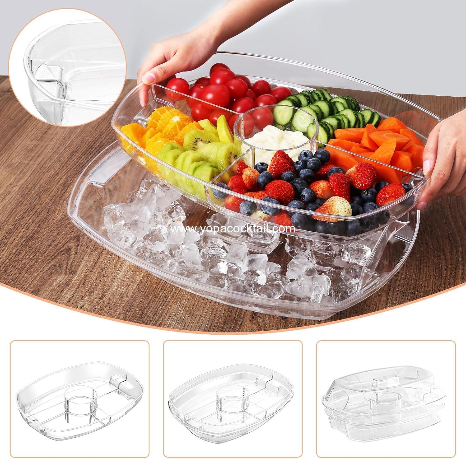 Wholesale Fruit Ice Serving Tray, Chilled Veggie and Shrimp Cocktail Platter with Lid and 4 Compartments - Appetizer Serving Dish for Parties, Supplier Wholesale Fruit Ice Serving Tray, Chilled Veggie and Shrimp Cocktail Platter with Lid and 4 Compartments - Appetizer Serving Dish for Parties, Supplier