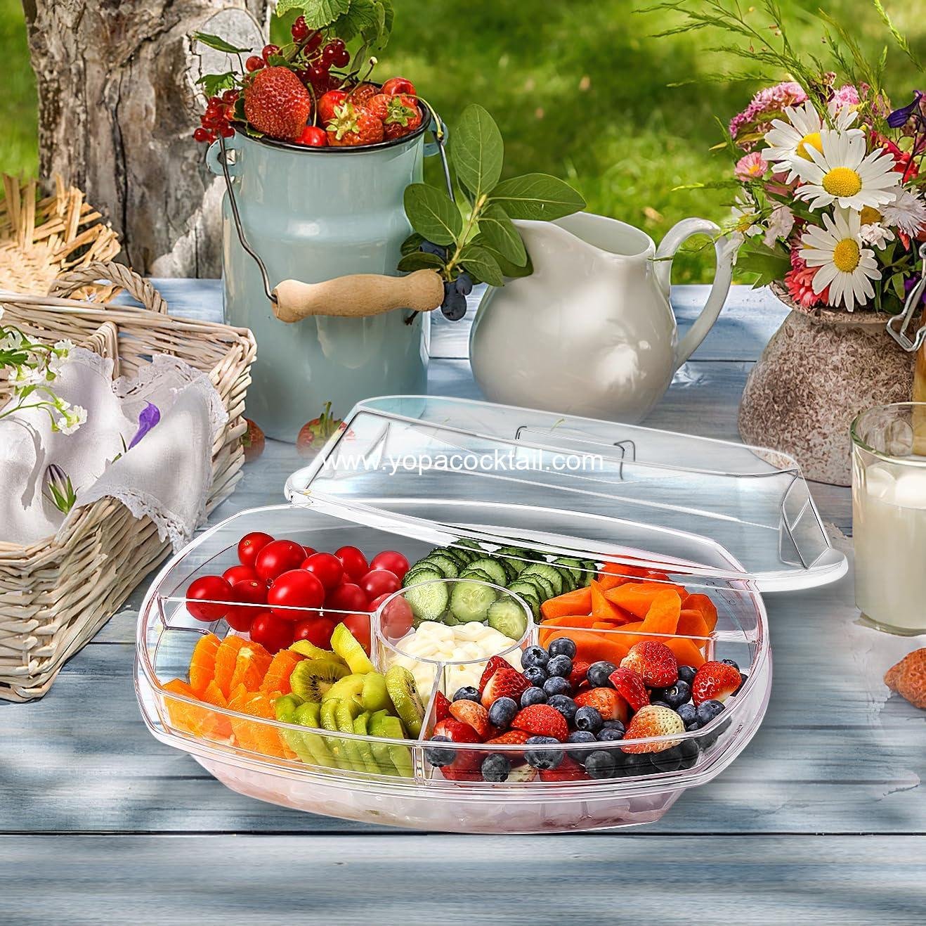 Wholesale Fruit Ice Serving Tray, Chilled Veggie and Shrimp Cocktail Platter with Lid and 4 Compartments - Appetizer Serving Dish for Parties, Supplier Wholesale Fruit Ice Serving Tray, Chilled Veggie and Shrimp Cocktail Platter with Lid and 4 Compartments - Appetizer Serving Dish for Parties, Supplier