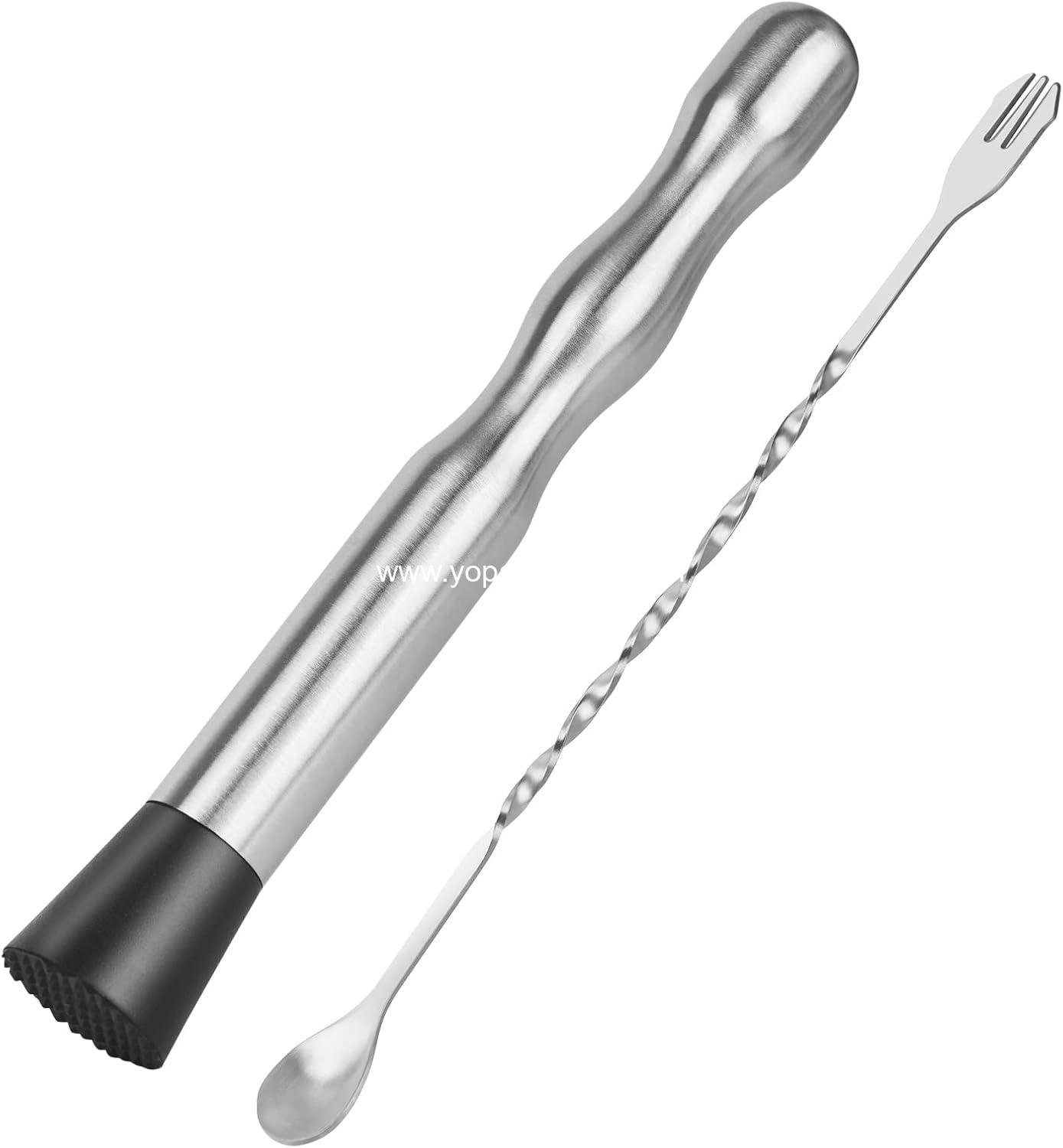 Muddler for Cocktails Bar Spoon - Vaincre 2PCS 9" Muddler and 10” Mixing Spoon Cocktail Mixing Stirrer, Stainless Steel Bar Accessories Tools Long Drink Stirrer Bartender Gifts for Mojitos Drinks