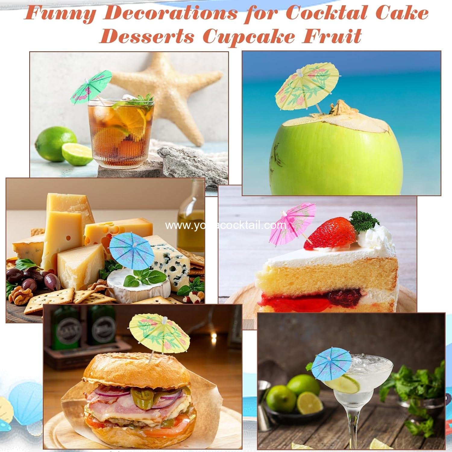 Wholesale 100pcs Cocktail Umbrellas, Drink Umbrellas, Colorful Mini Paper Umbrellas for Drinks, Wooden Cocktail Picks, Hawaiian Cupcake Toppers, Drinks Sticks for Halloween and Christmas Party Decoration - Supplier