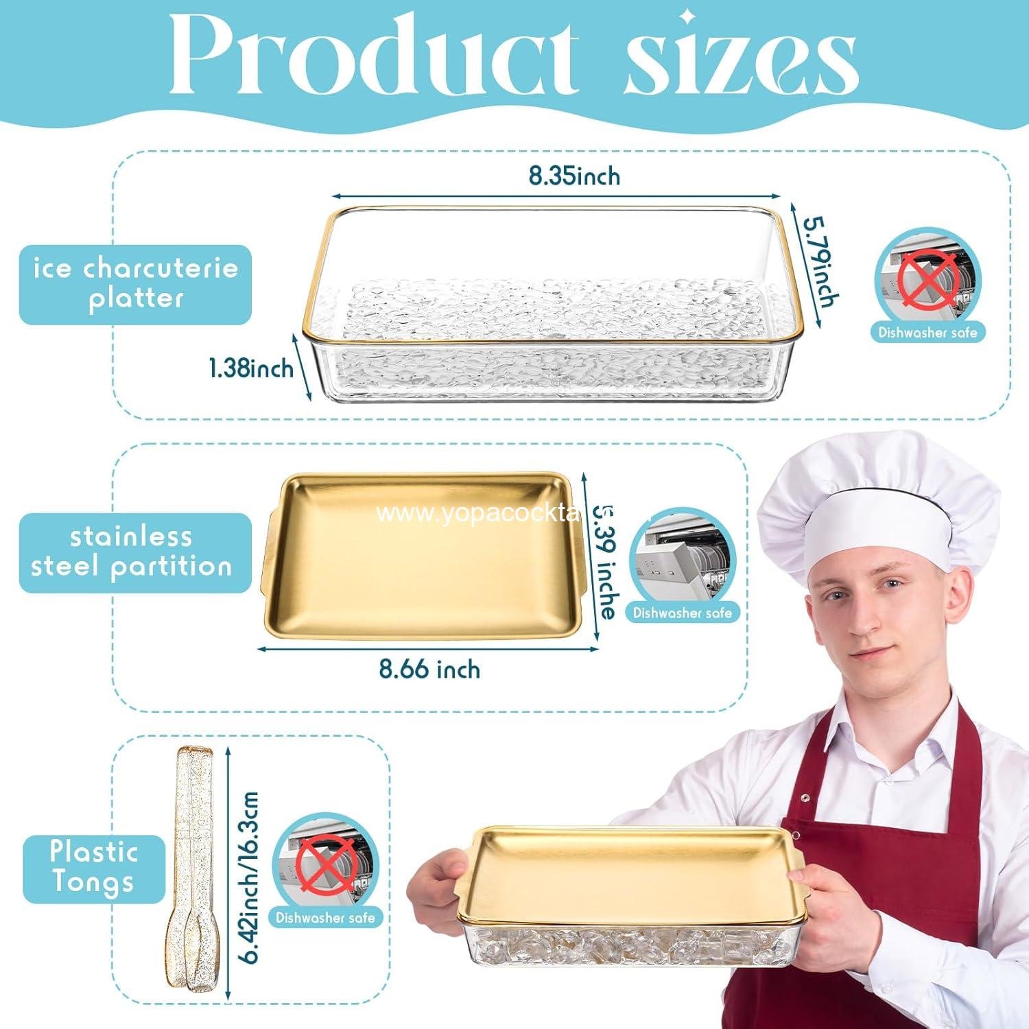 Wholesale 6 Set 8.7x5.5'' Small Chilled Serving Tray with Tongs, Ice Chilled Platter for Parties, Ideal for Charcuterie, Dips, Fruits, Seafood, Vegetables, Salads, and Appetizers, Shrimp Cocktail (Gold) Supplier Wholesale 6 Set 8.7x5.5'' Small Chilled Serving Tray with Tongs, Ice Chilled Platter for Parties, Ideal for Charcuterie, Dips, Fruits, Seafood, Vegetables, Salads, and Appetizers, Shrimp Cocktail (Gold) Supplier