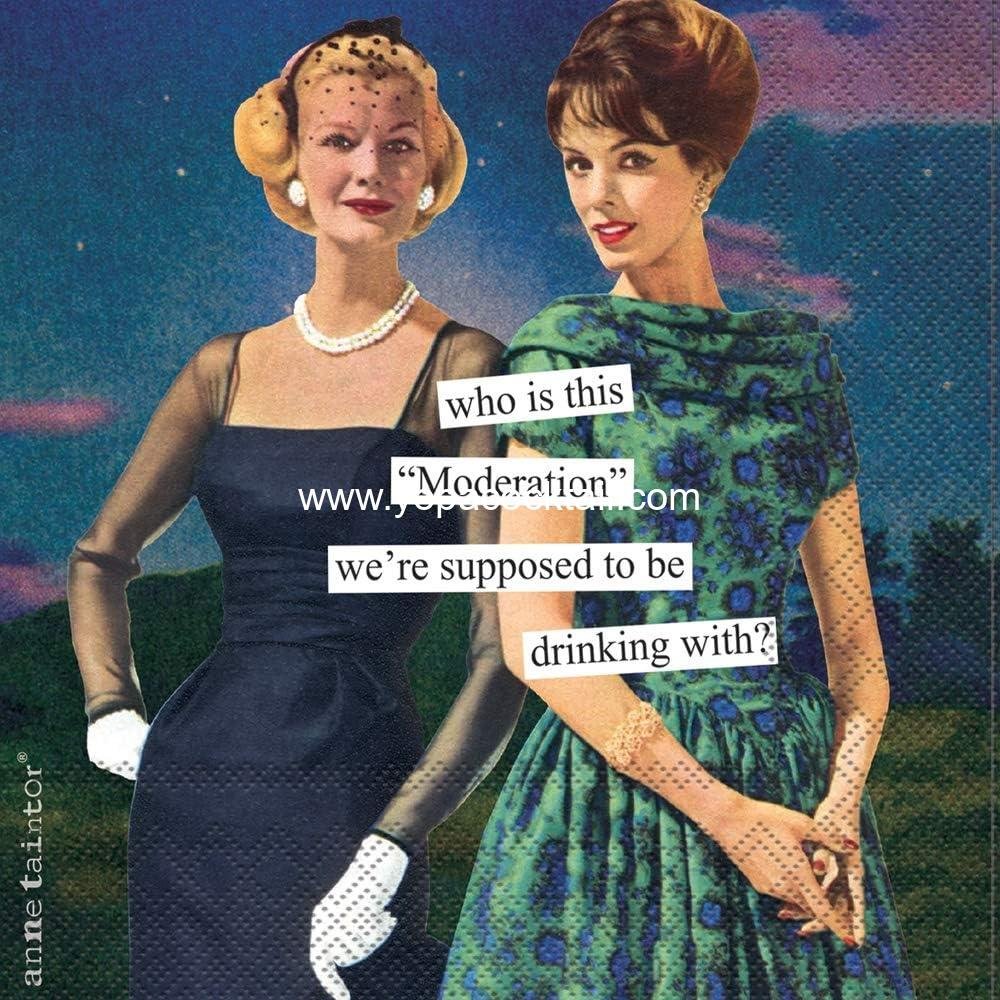 Boston International Anne Taintor Cocktail Beverage Paper Napkins, 5 x 5-Inches, Moderation