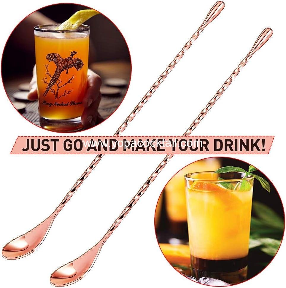 Wholesale 12-Inch Stainless Steel Mixing Spoon, 2-Pack Spiral Bar Spoon for Cocktail Shakers and Tall Cups (Rose Gold) - Supplier