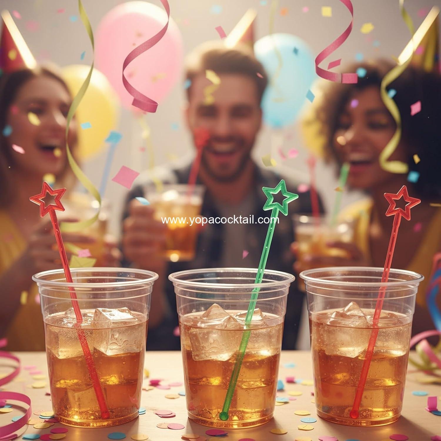 Wholesale 100 Pieces 9.1 Inch Multicolor Plastic Swizzle Sticks Cocktail Stirrers Disposable Star Top Crystal Sticks Supplier