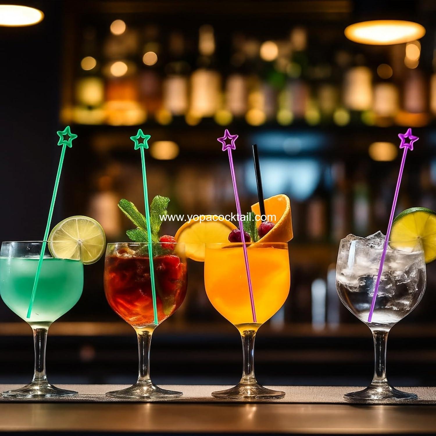 100 Pieces 9.1 Inch Swizzle Sticks Cocktail Stirrers Plastic for Bar Disposible Plastic Star Top Crystal Swizzle Sticks (Multicolor)