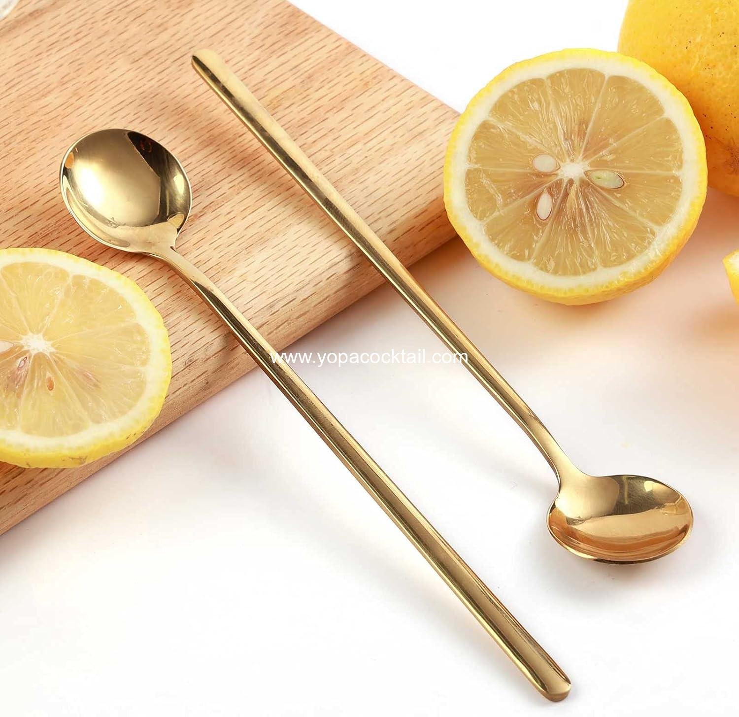 Wholesale 4 PCS 6.7 Inch Gold Stainless Steel Long Handle Coffee and Tea Spoons for Stirring, Factory