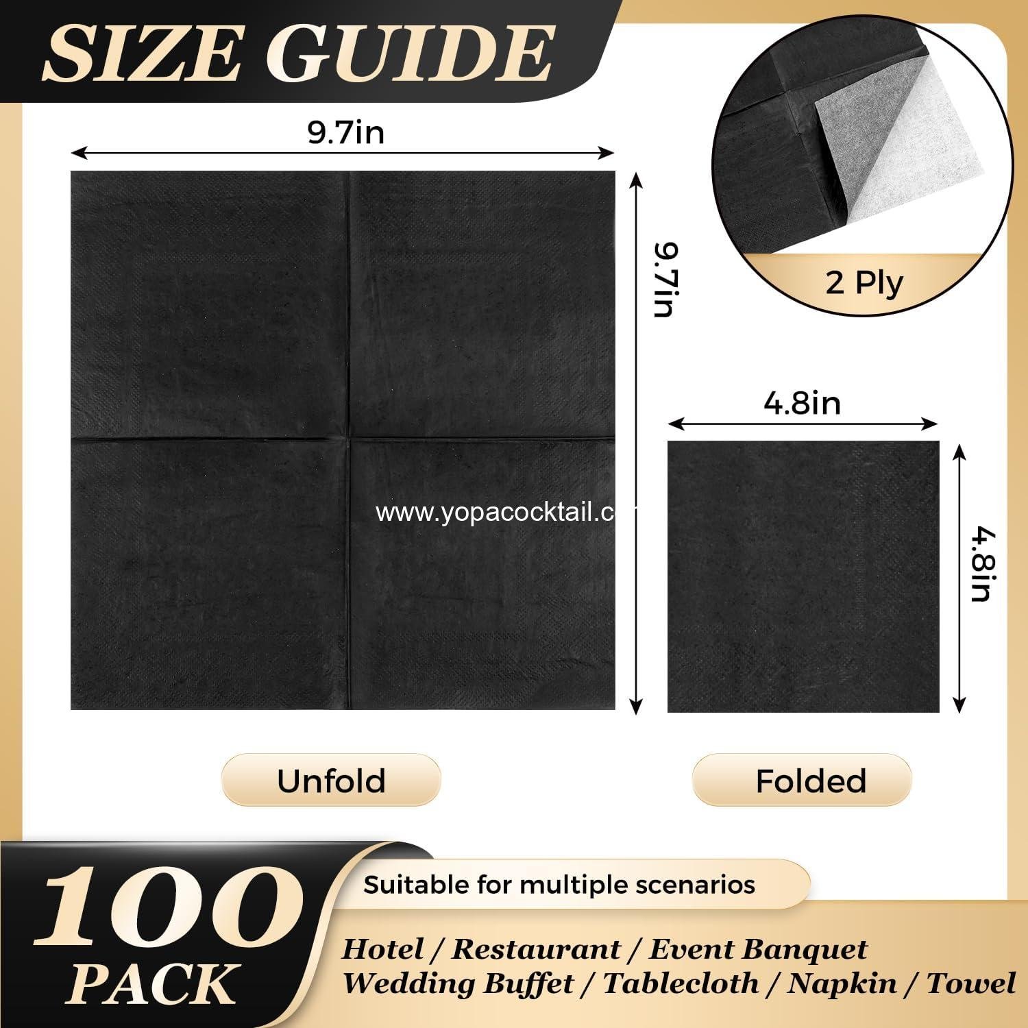 Wholesale 100 Pack Cocktail Napkins, 2-Ply Black Disposable Paper Napkins for Weddings, Bars, Beverages, Parties, and Desserts, Supplier